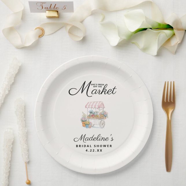 Whimsical Fresh Off The Market Bridal Shower  Paper Plate (Wedding)