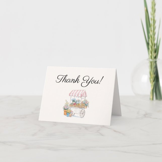 Whimsical Fresh Off The Market Bridal Shower  Thank You Card (Front)