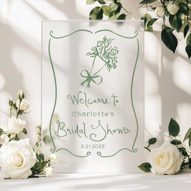 Whimsical Fresh Off the Market Sage green Bridal Acrylic Sign (Creator Uploaded)