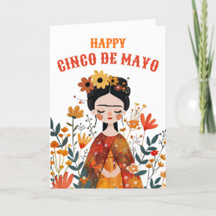 Whimsical Frida Kahlo Happy Cinco de Mayo Holiday Card