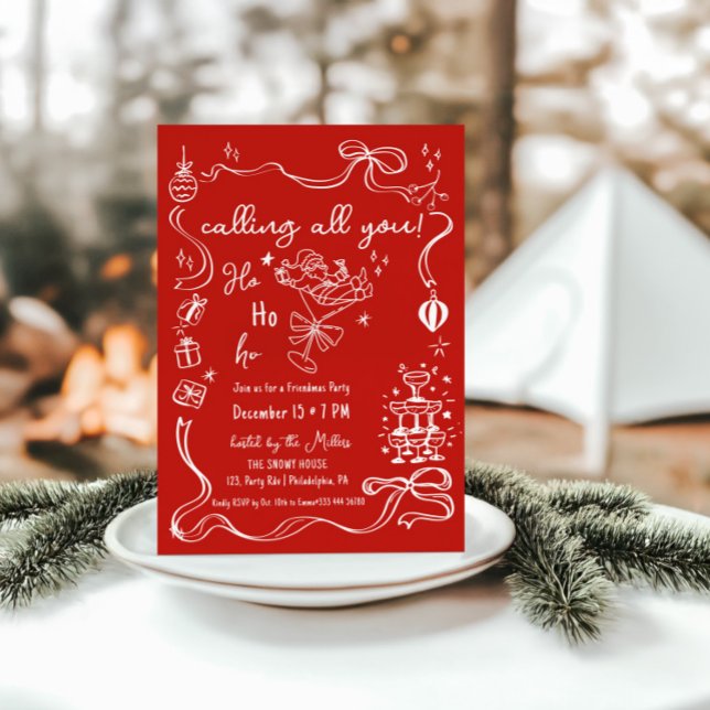 whimsical Friendmas party Santa cocktail Announcement (Creator Uploaded)