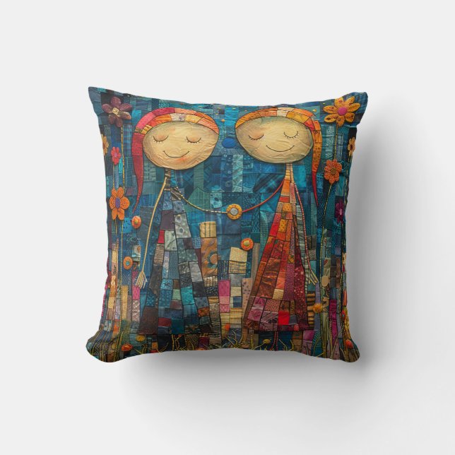 Whimsical Friends Holding Hands Cushion (Front)