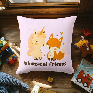 Whimsical Friends Unicorn & Fox   Magical Animal  Cushion