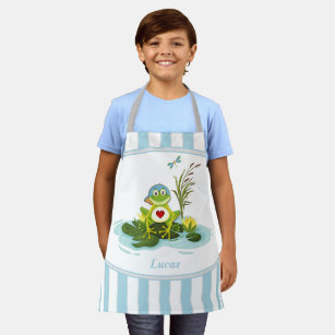 Whimsical Frog   Blue Striped Personalised Kid Apron