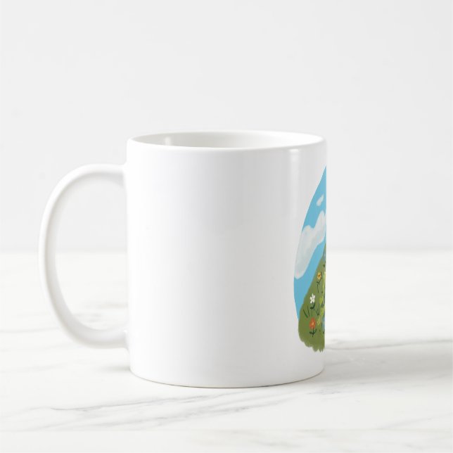 Whimsical Frog Chilling On The Hill Illustration Coffee Mug (Left)
