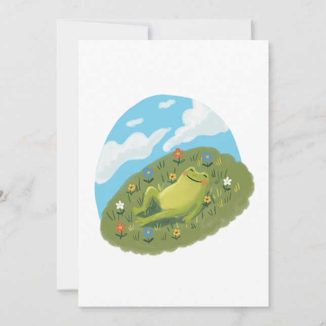 Whimsical Frog Chilling On The Hill Illustration Invitation (Front)