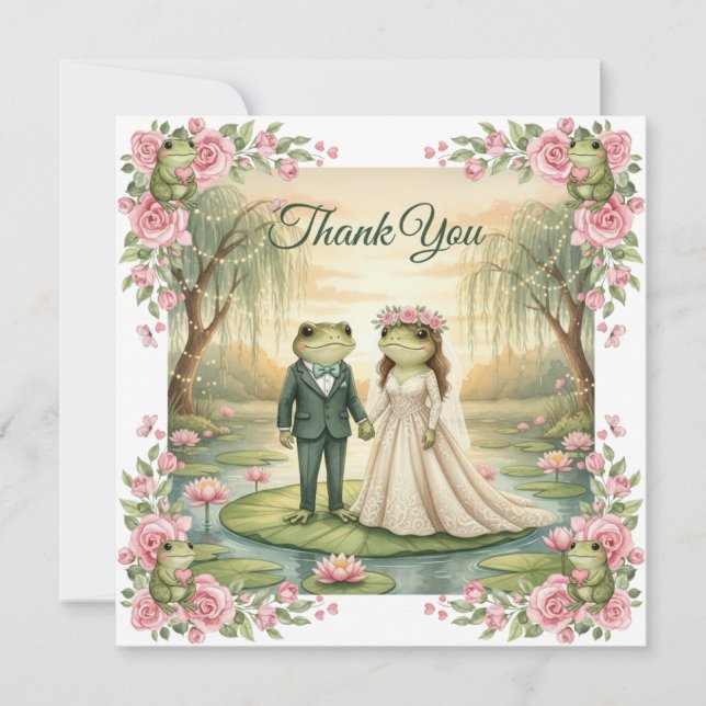 Whimsical Frog Couple Wedding Thank You Card (Front)