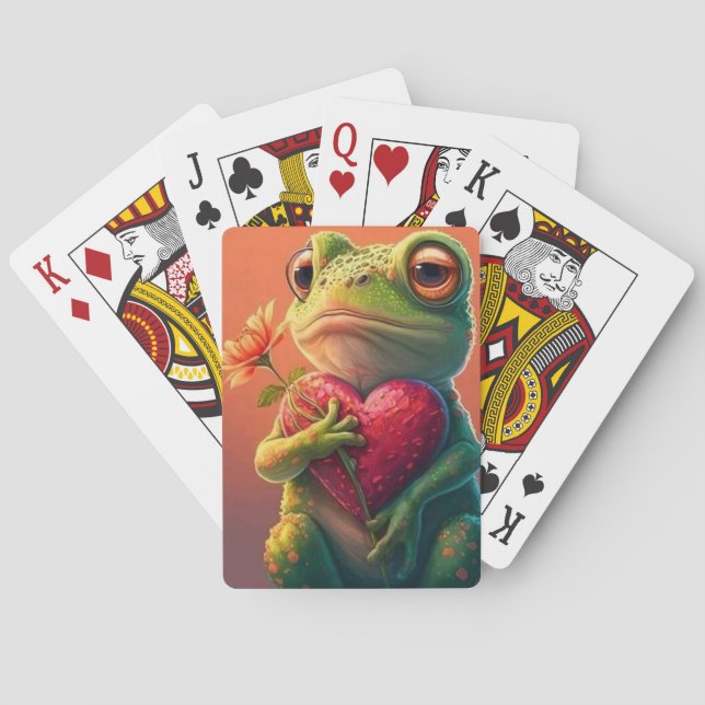 Whimsical Frog Holding Heart  Playing Cards (Back)