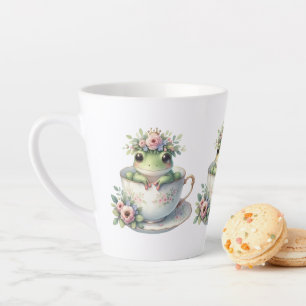 Whimsical Frog in Floral Teacup Latte Mug