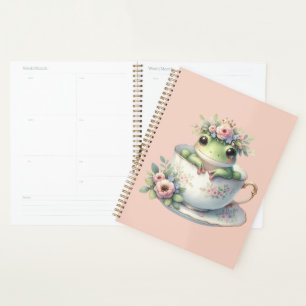 Whimsical Frog in Floral Teacup Planner