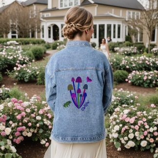 Whimsical Frog n' Mushrooms "Chillin'" Denim Jacket