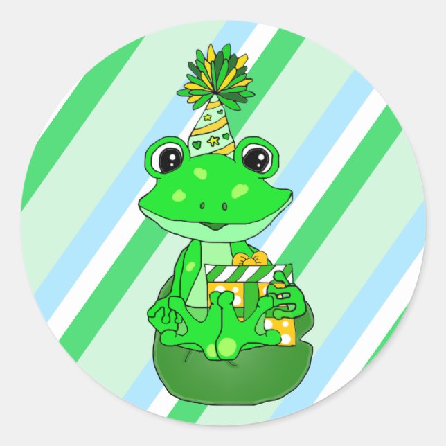 Whimsical Frog on Lily pad Birthday Classic Round Sticker (Front)