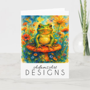 Whimsical Frog on Mushroom Watercolor Card