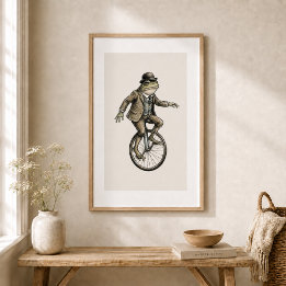 Whimsical Frog on Unicycle Vintage Style Poster