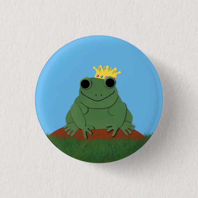 Whimsical Frog Prince with Crown 3 Cm Round Badge (Front)