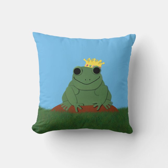 Whimsical Frog Prince with Crown Cushion (Front)