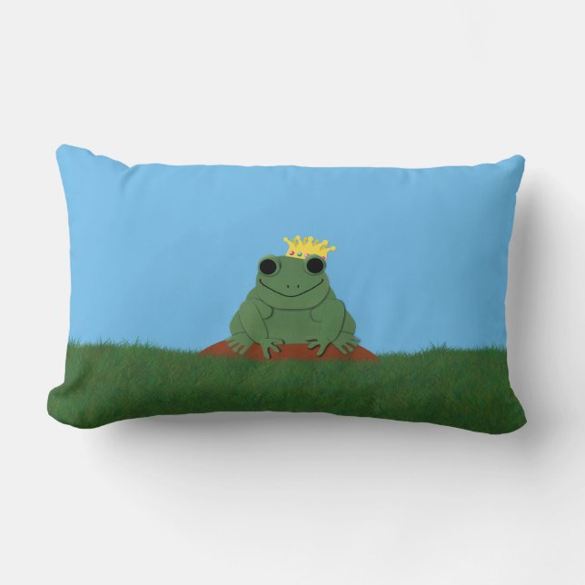 Whimsical Frog Prince with Crown Lumbar Cushion (Front)