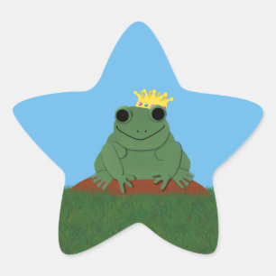 Whimsical Frog Prince with Crown Star Sticker