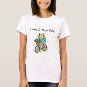 Whimsical Frog Riding A Bike Illustration T-Shirt