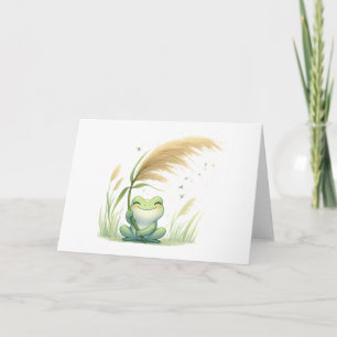 Whimsical Frog with Pampas Grass Blank Greeting Card
