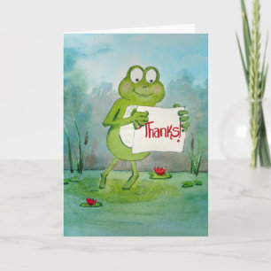 Whimsical Frog with Thanks Thank You Sign Funny Card