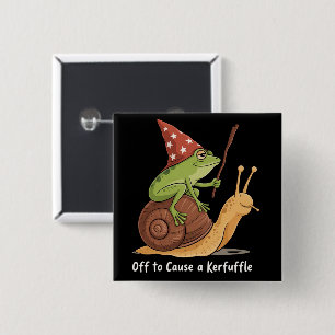 Whimsical Frog Wizard Off to Cause A Kerfuffle 15 Cm Square Badge