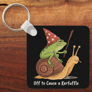 Whimsical Frog Wizard Off to Cause A Kerfuffle  Key Ring