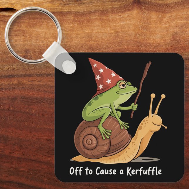 Whimsical Frog Wizard Off to Cause A Kerfuffle  Key Ring (Front)