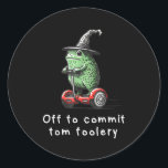 Whimsical Frog Wizard Off To Commit Tom Foolery Fr Classic Round Sticker<br><div class="desc">Whimsical Frog Wizard Off To Commit Tom Foolery Frog Meme</div>