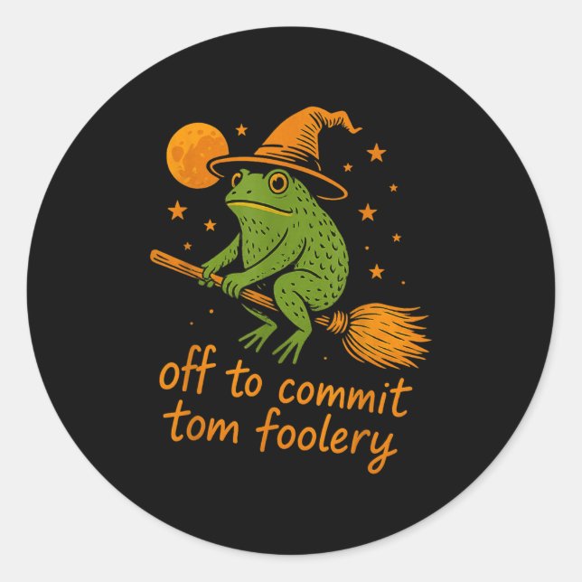 Whimsical Frog Wizard - Off To Commit Tomfoolery F Classic Round Sticker (Front)