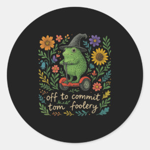 Whimsical Frog Wizard - Off To Commit Tomfoolery F Classic Round Sticker