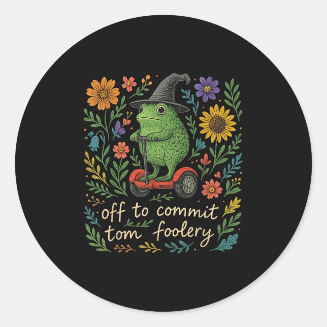 Whimsical Frog Wizard - Off To Commit Tomfoolery F Classic Round Sticker (Front)