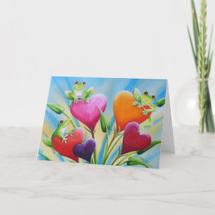 Whimsical Frogs and Hearts Watercolor Art Card