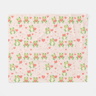 Whimsical Frogs Hearts Valentine's Day Cute Animal Fleece Blanket