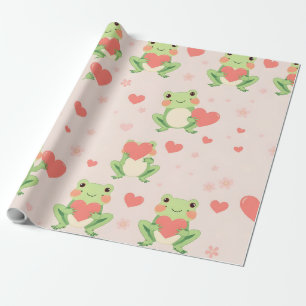 Whimsical Frogs Hearts Valentine's Day Cute Animal Wrapping Paper