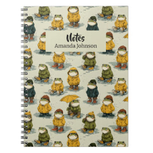 Whimsical Frogs in Raincoats Pattern Notebook