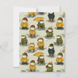 Whimsical Frogs in Raincoats Pattern Postcard