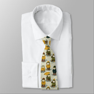 Whimsical Frogs in Raincoats Pattern Tie
