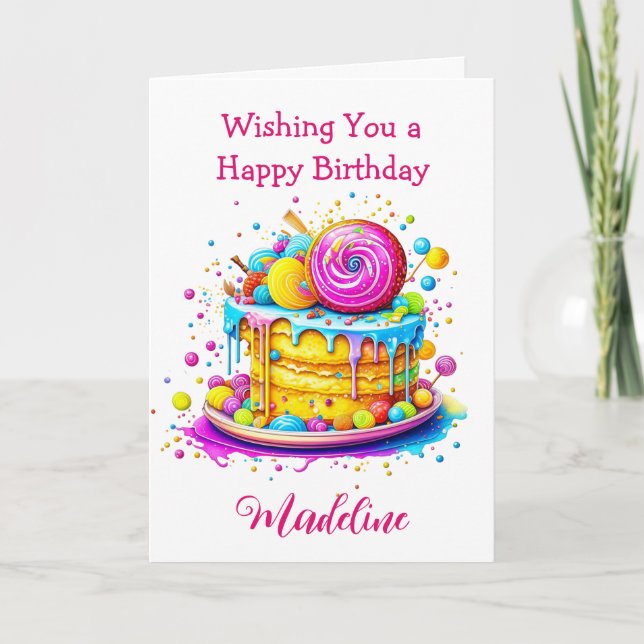 Whimsical Frosted Cake Personalised Birthday Card (Front)