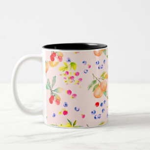 Whimsical Fruit Garden Botanical Illustration Two-Tone Coffee Mug