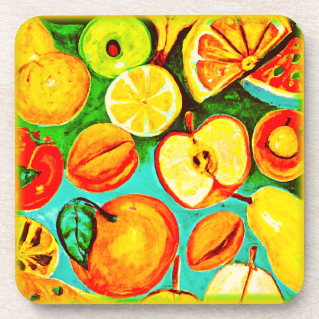 Whimsical Fruit Pattern. Buy Now Coaster (Front)