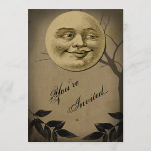 Whimsical Full Moon Face Halloween Party Invitation