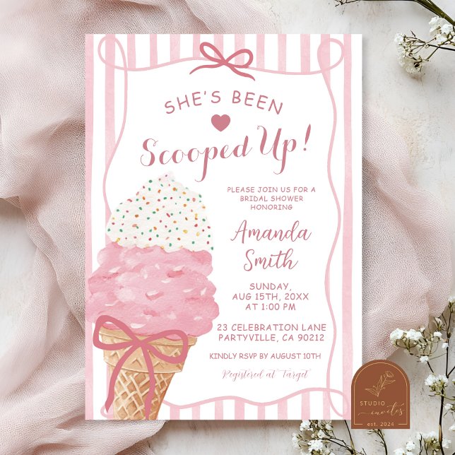 Whimsical Fun Bow She's been scooped bridal shower Invitation (Creator Uploaded)
