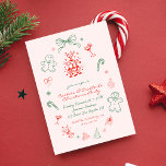 Whimsical Fun Cookies & Cocktails Christmas Party Invitation<br><div class="desc">Invite guests to a whimsical French Christmas celebration with this quirky, handwritten party invitation. Featuring a playful mix of pink, red, and green, it captures the charm of a vintage aesthetic with funky doodles of cocktails, cookies, and bows. Perfect for those seeking a fun, creative, and unique holiday invite with...</div>