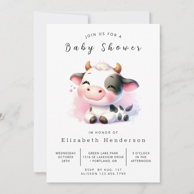 Whimsical Fun Cow Baby Shower Invitation (Front)