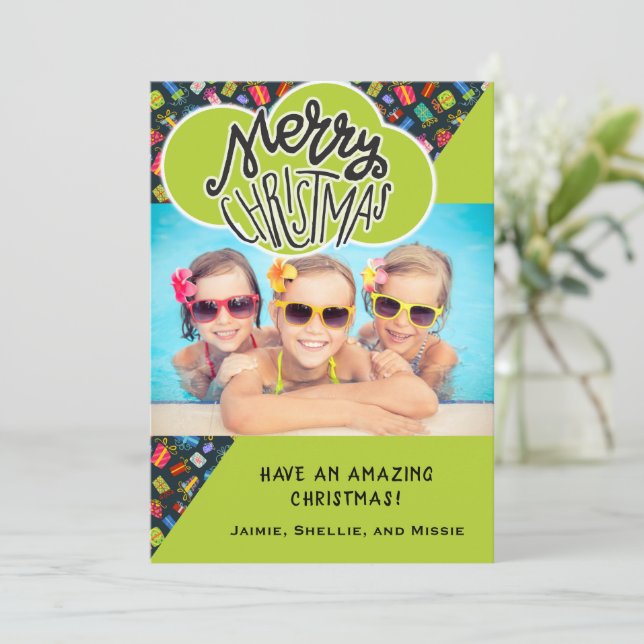 Whimsical Fun Custom Photo Children's Christmas Holiday Card (Standing Front)