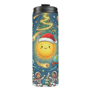 Whimsical Fun filled Solar System Christmas Party Thermal Tumbler