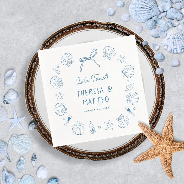 Whimsical Fun Hand Drawn Nautical Coastal Wedding Napkin (Creator Uploaded)
