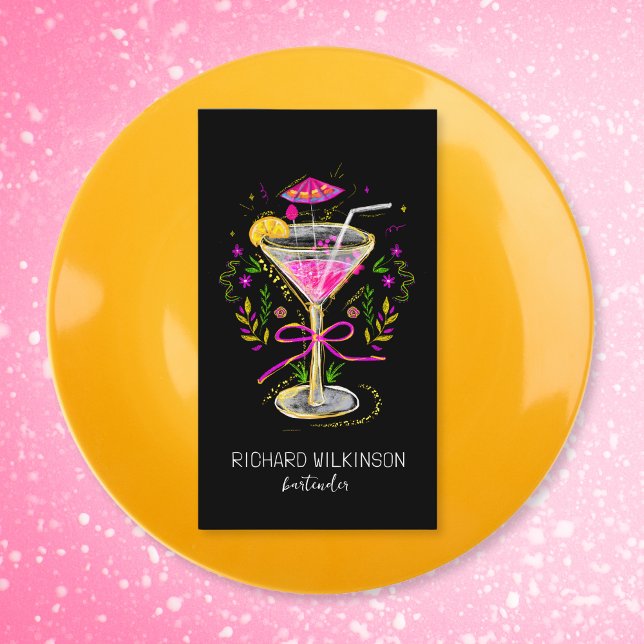 Whimsical Fun Martini  Bartender Cocktail Waiter Business Card (Creator Uploaded)