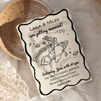 Whimsical fun Rocket wedding invitation